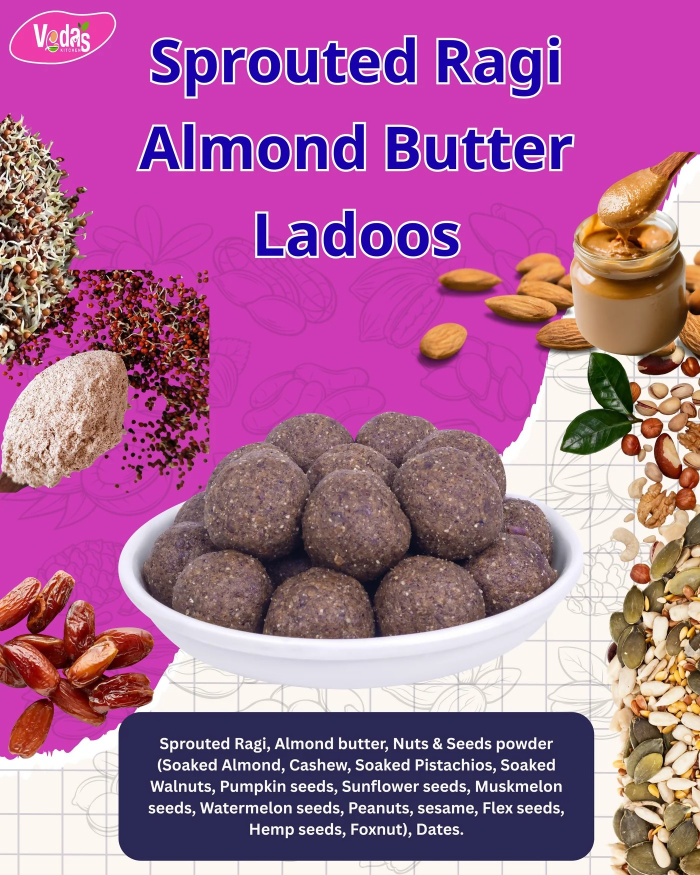 Vedas Kitchen Sprouted Ragi Almond Butter Ladoos 8 Month Vedas Kitchen