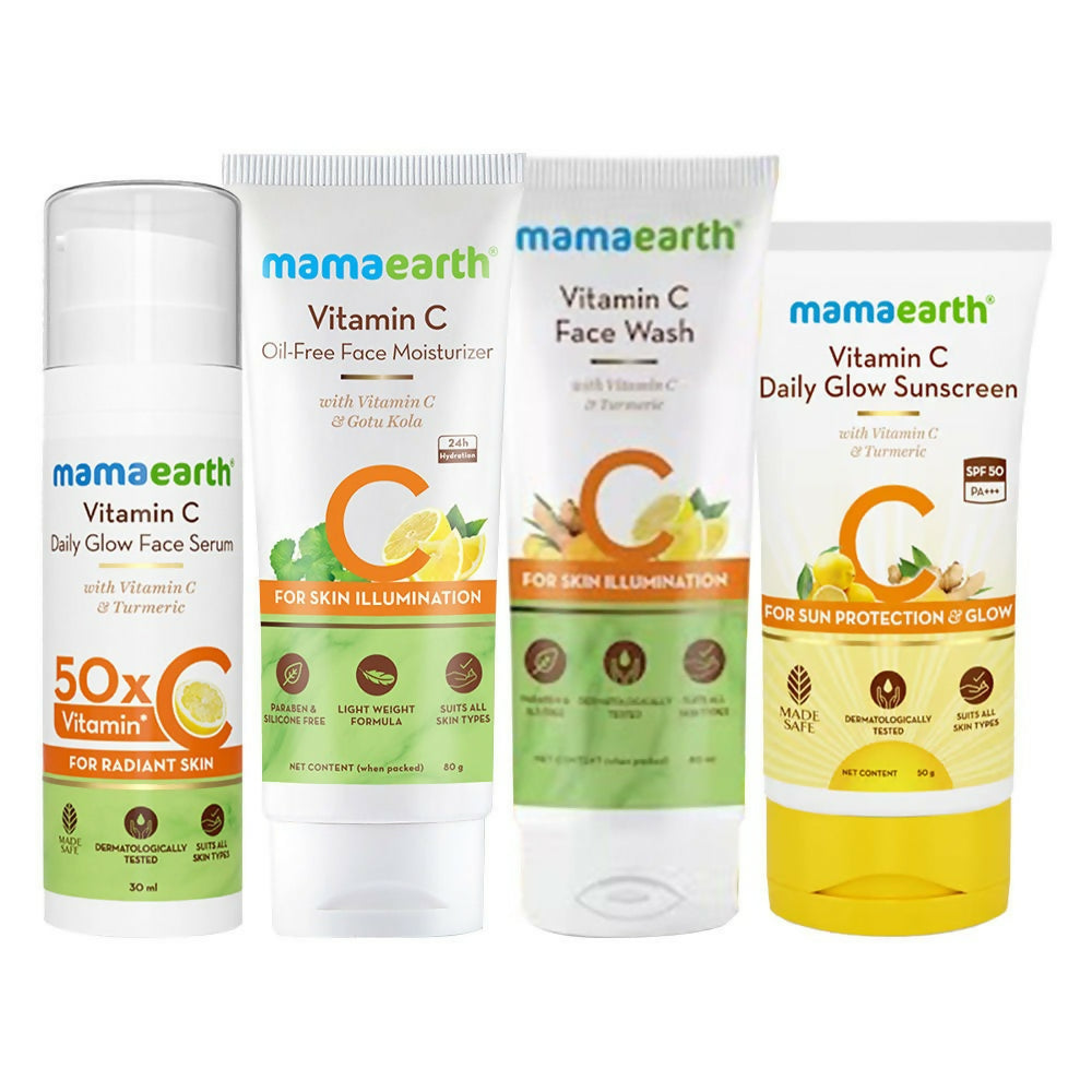 Mamaearth CSMS (Cleanser, Serum, Moisturizer, Sunscreen) Vitamin C Glow & Protect Regimen Combo - Safuron