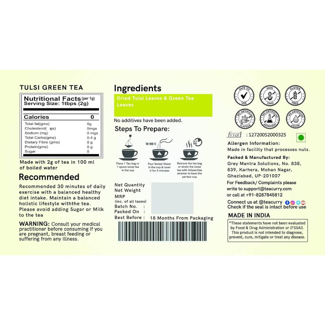 Teacurry Tulsi Green Tea Bags Teacurry